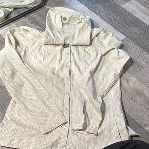 Kühl Striped Cream Button-Up long sleeve shirt with hoodie